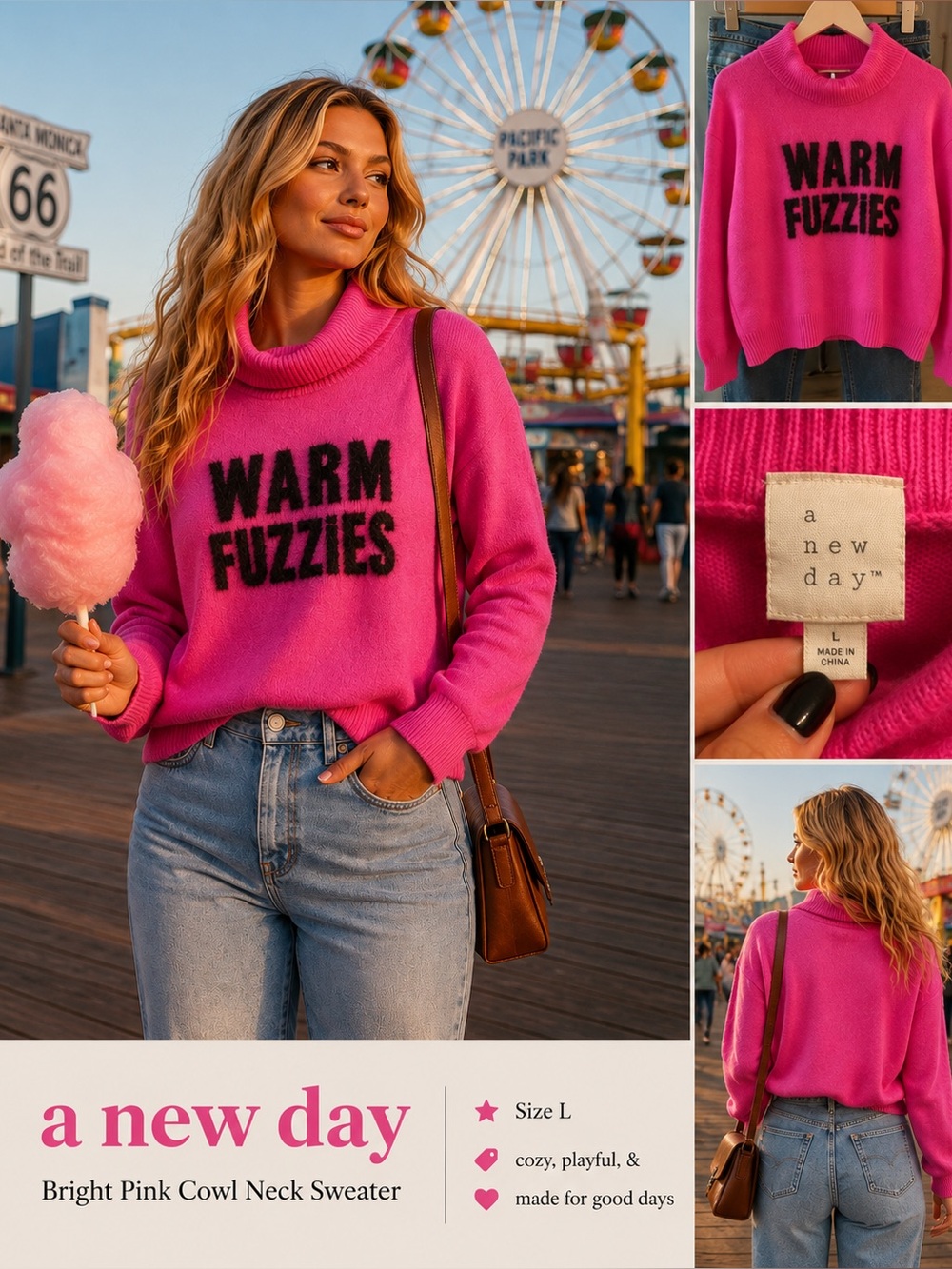 a new day Bright Pink Cowl Neck Sweater